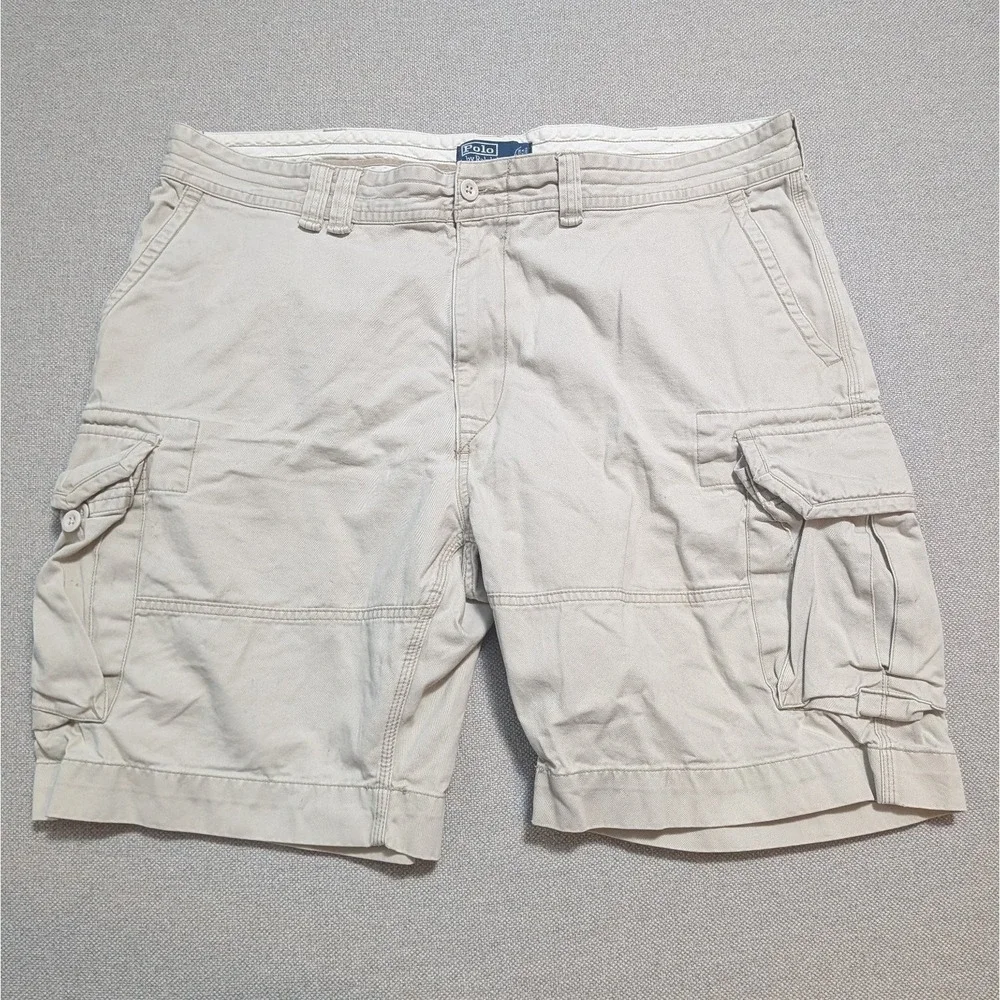 Polo Ralph Lauren Men's Khaki Size 42 Cargo Chino 100% Cotton Shorts Tan Summer